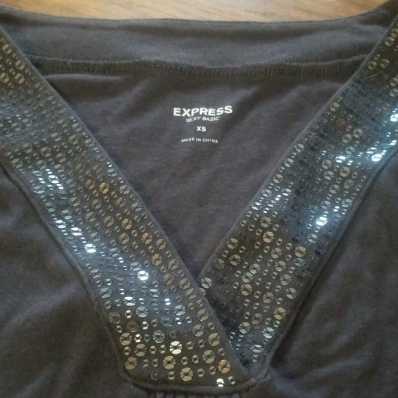 Express Short Sleeved Gray Shirt with Sequins - XS - Picture 3 of 3